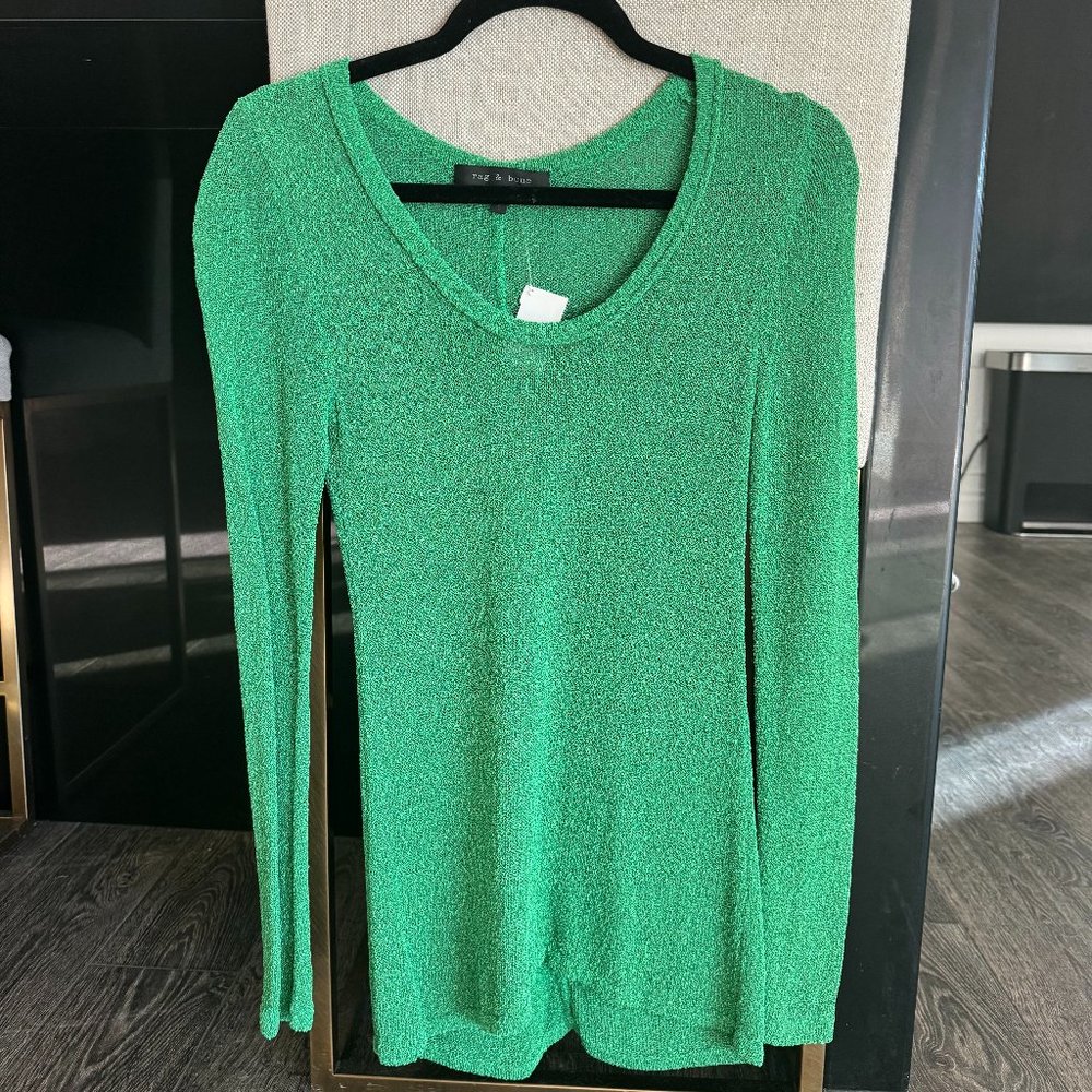 Rag & Bone New York Green Knit Sweater Size S Womens Long Sleeve Semi-Sheer